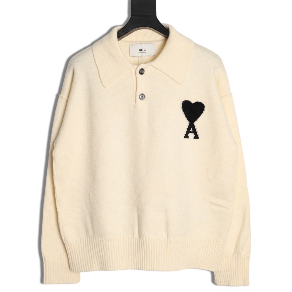 Ami Cream Sweater with Black Heart Logo